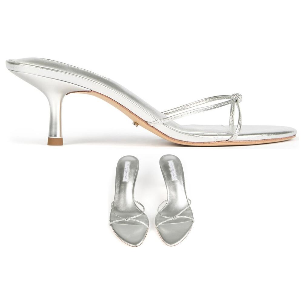 Tony Bianco Dana Mules Metallic Kitten Heel Strappy Slide Sandals Party 7.5